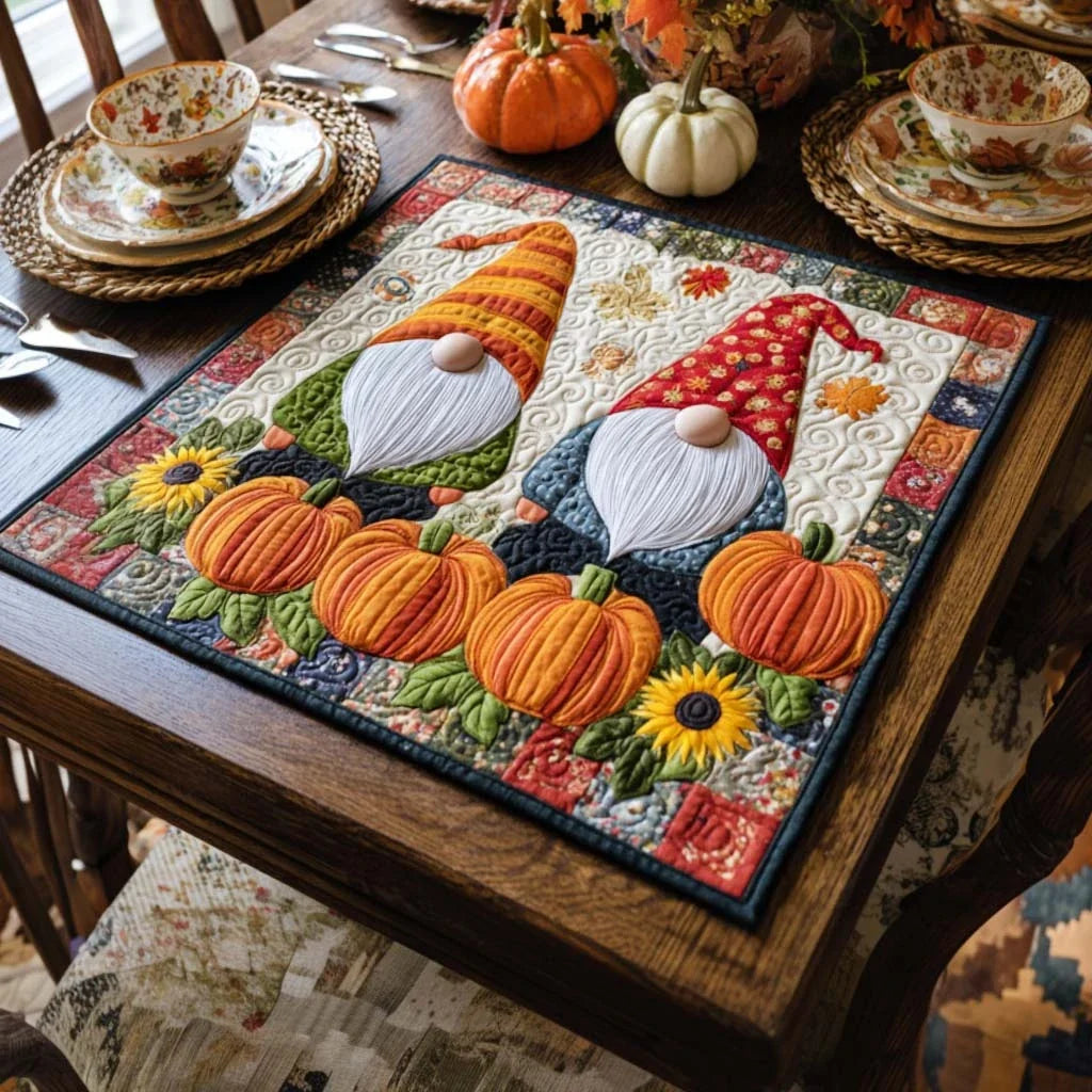 Gnome Cozy Harvest Quilted Table Topper