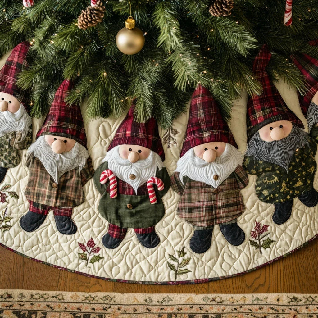 Gnome for the Holidays Quilted Christmas Tree Skirt