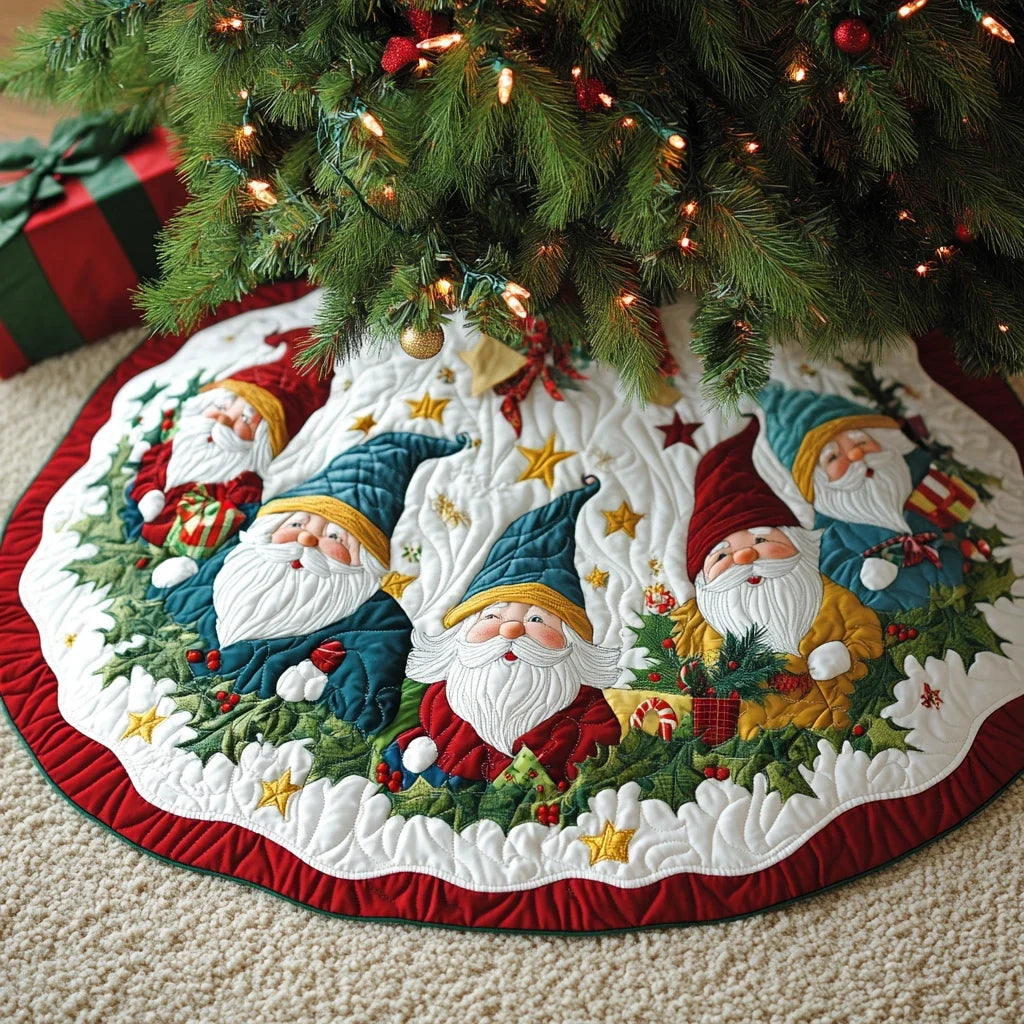 Gnome Gathering Christmas Quilted Tree Skirt