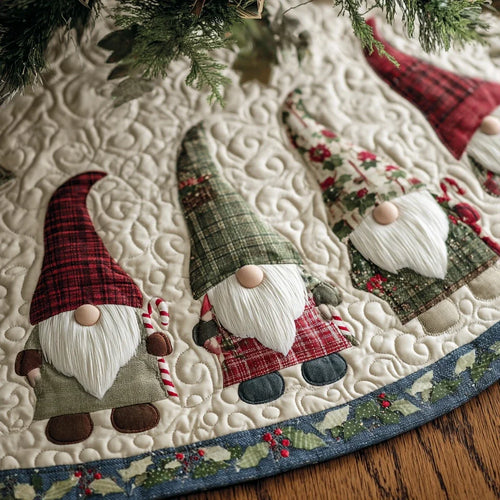 Gnome Gathering Christmas Quilted Tree Skirt