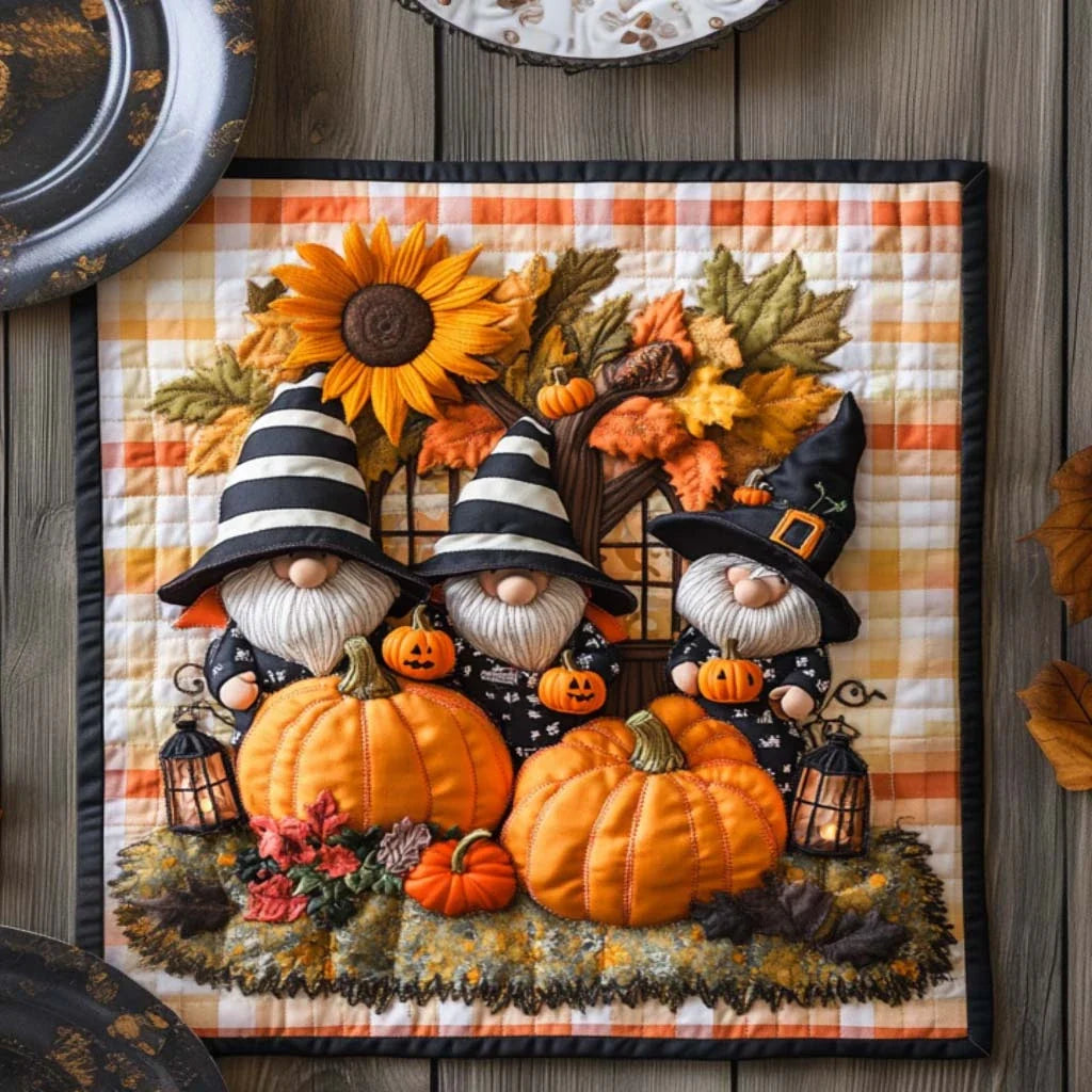Gnome in Leaves Quilted Table Topper