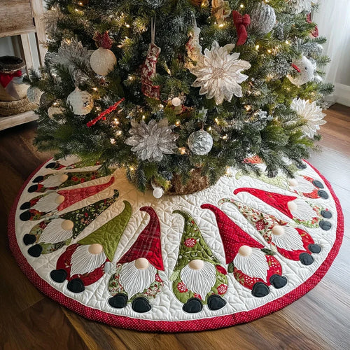 Gnome Joy Christmas Quilted Tree Skirt