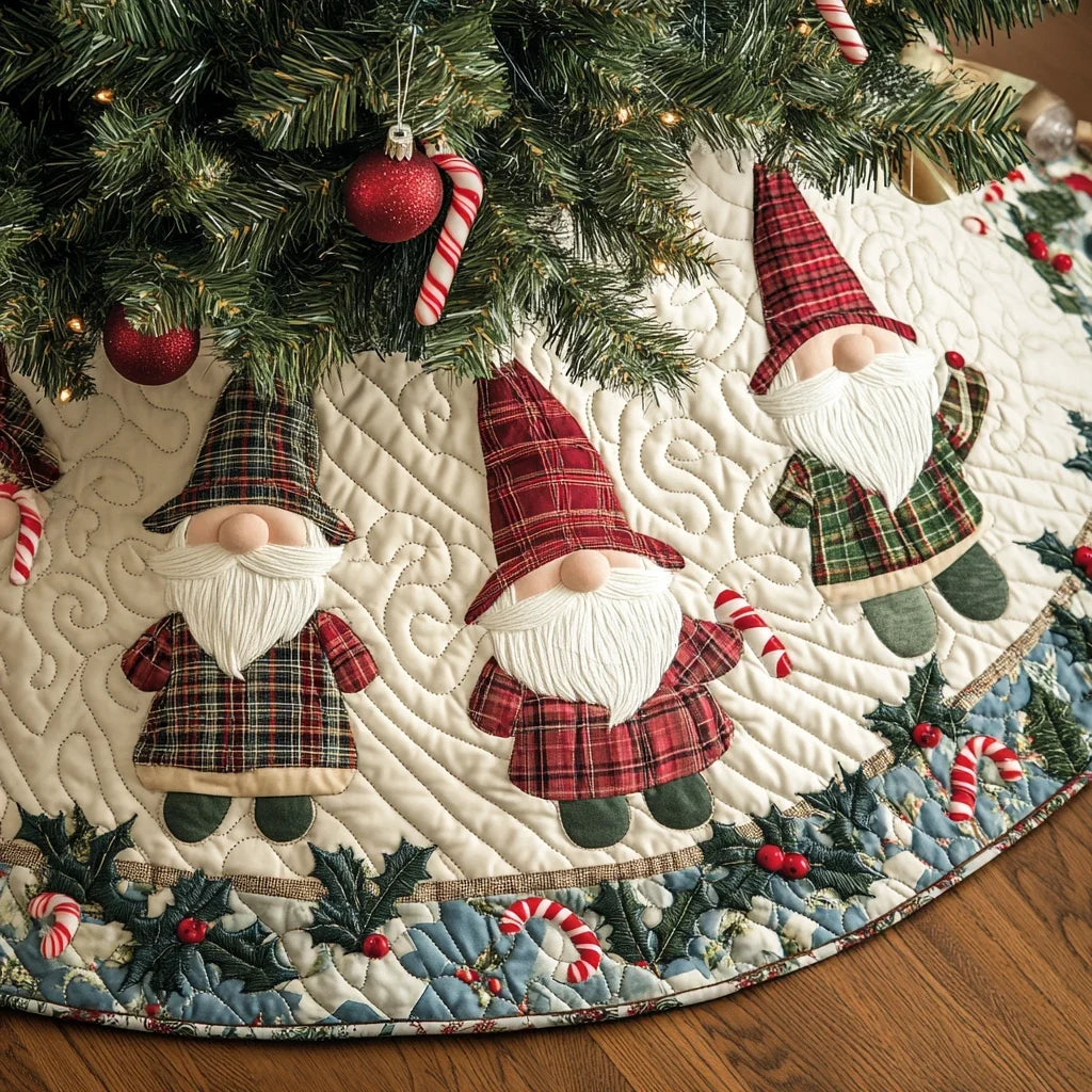 Gnome Joy Christmas Quilted Tree Skirt