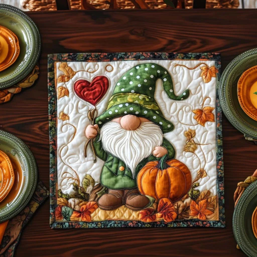Gnome Pumpkin Patch Quilted Table Topper