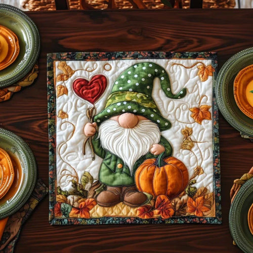 Gnome Pumpkin Patch Quilted Table Topper