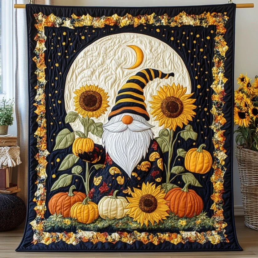 Gnome Pumpkins Quilt Blanket