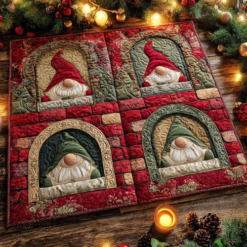 Gnome Quartet Quilted Table Topper