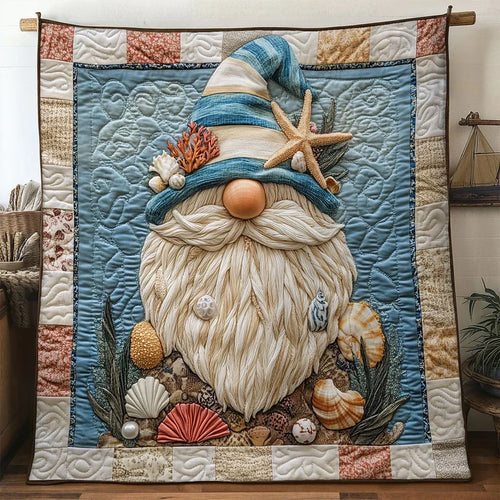 Gnome Seaside Smile Quilt Blanket
