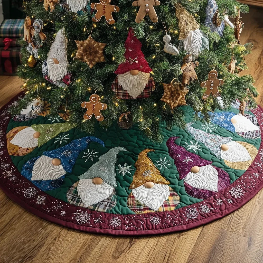 Gnome Spirit Christmas Quilted Tree Skirt