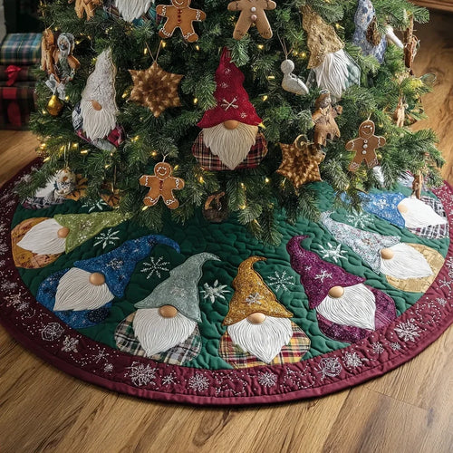 Gnome Spirit Christmas Quilted Tree Skirt