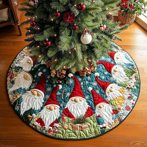 Gnome Spirit Christmas Quilted Tree Skirt