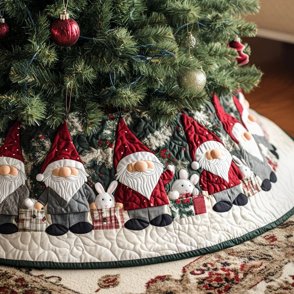 Gnome Sweet Home Quilted Christmas Tree Skirt