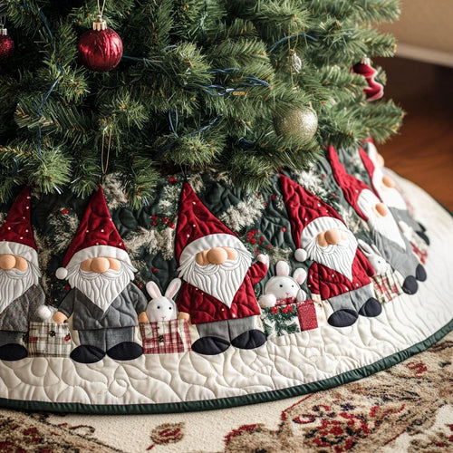 Gnome Sweet Home Quilted Christmas Tree Skirt