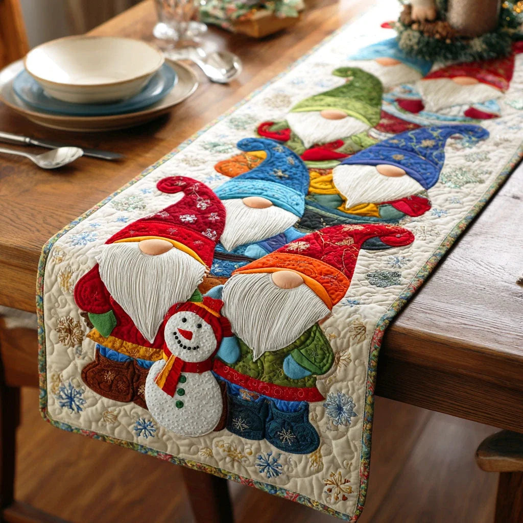 Gnome Winter Cheer Quilted Table Runner