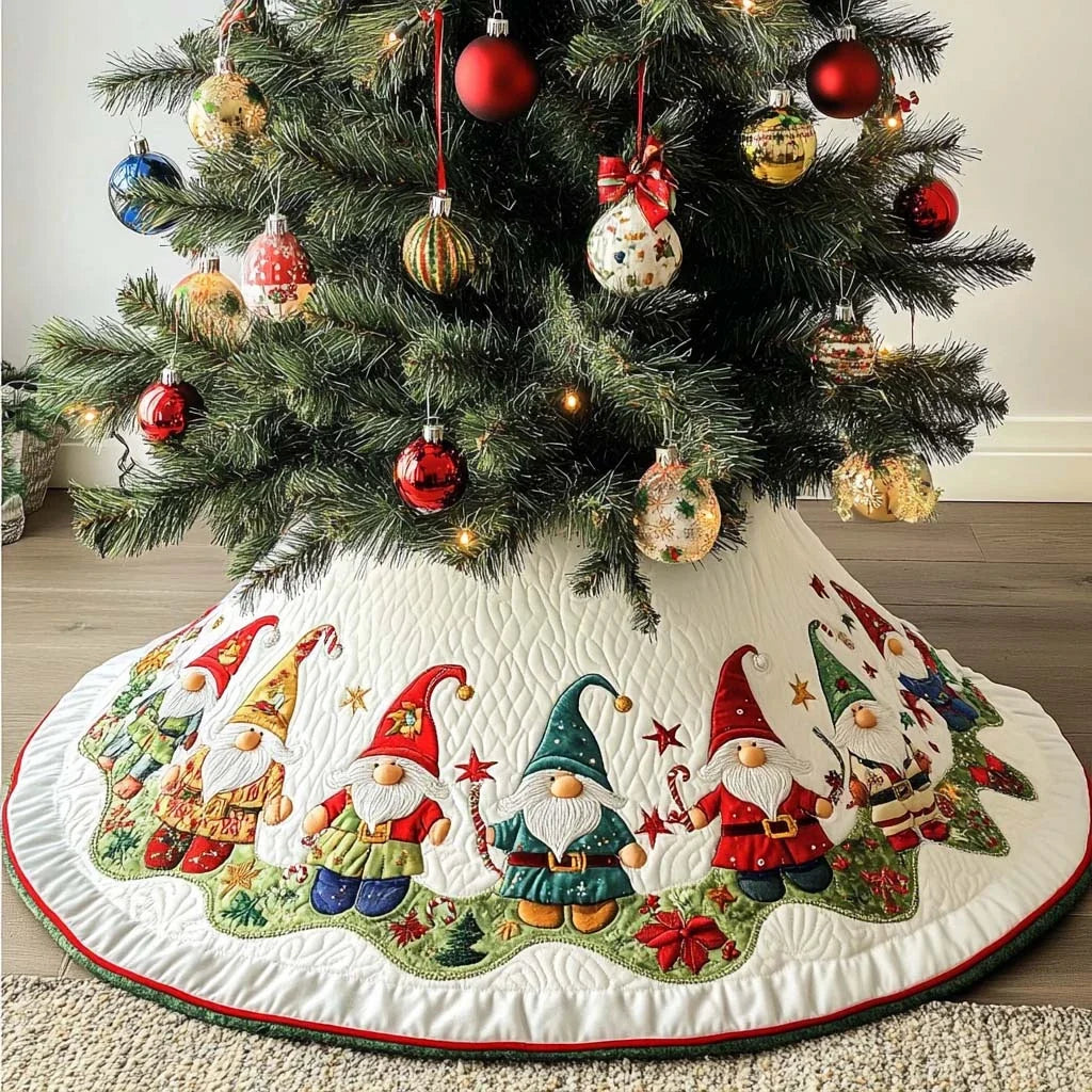 Gnome Wonderland Christmas Quilted Tree Skirt