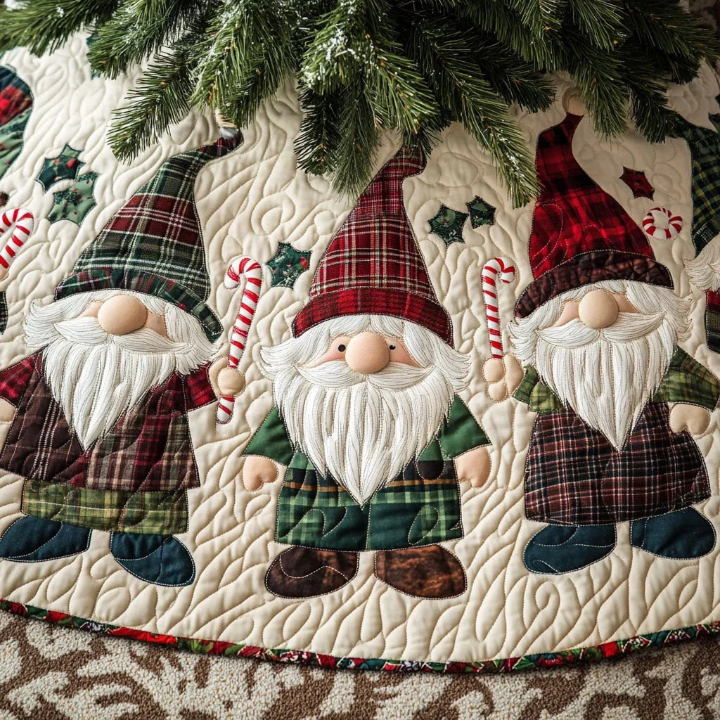 Gnome Wonderland Quilted Christmas Tree Skirt