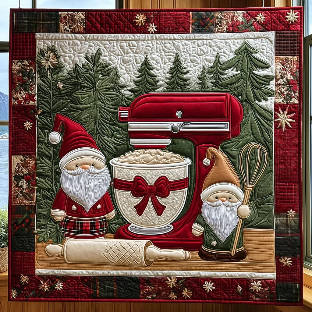 Gnomes' Holiday Pastry Quilt Blanket