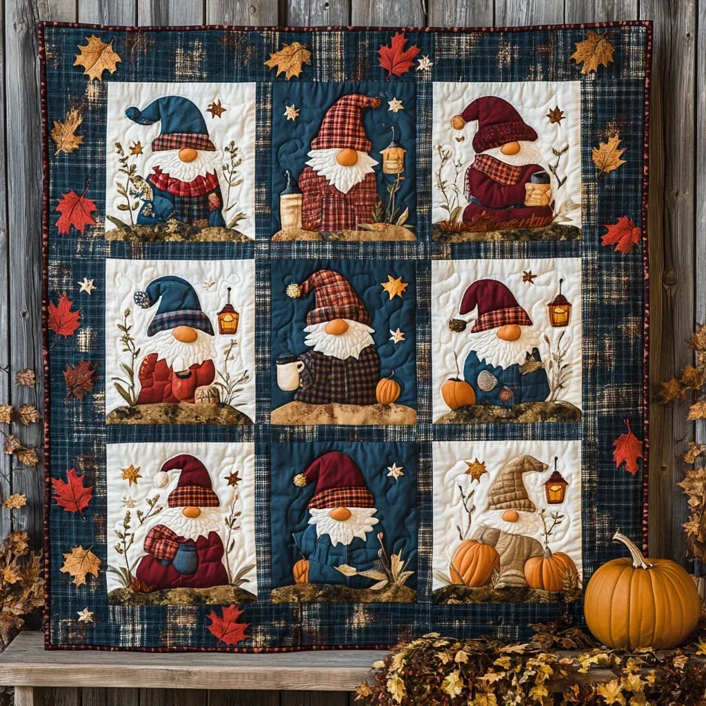 Gnomeville In Fall Quilt Blanket