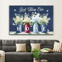 god bless our home butterflies and flowers in vases wall art canvas (Landscape)