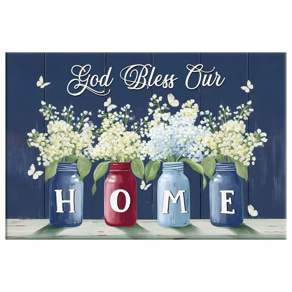 god bless our home butterflies and flowers in vases wall art canvas (Landscape) (view 2)
