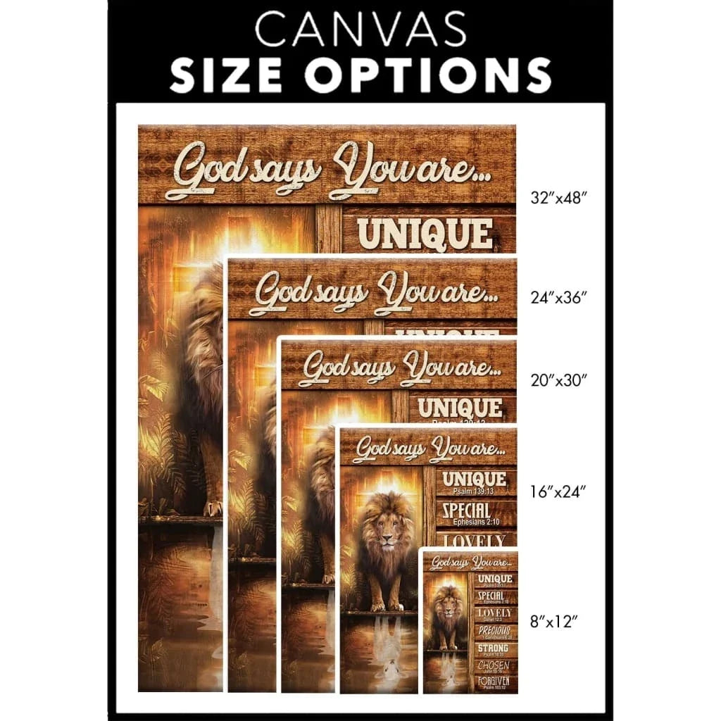 god says you are bible verse canvas print lion and lamb picture (Landscape) (view 2)