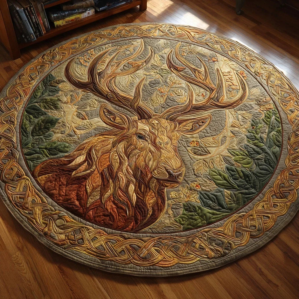 Golden Antlers Quilted Round Mat