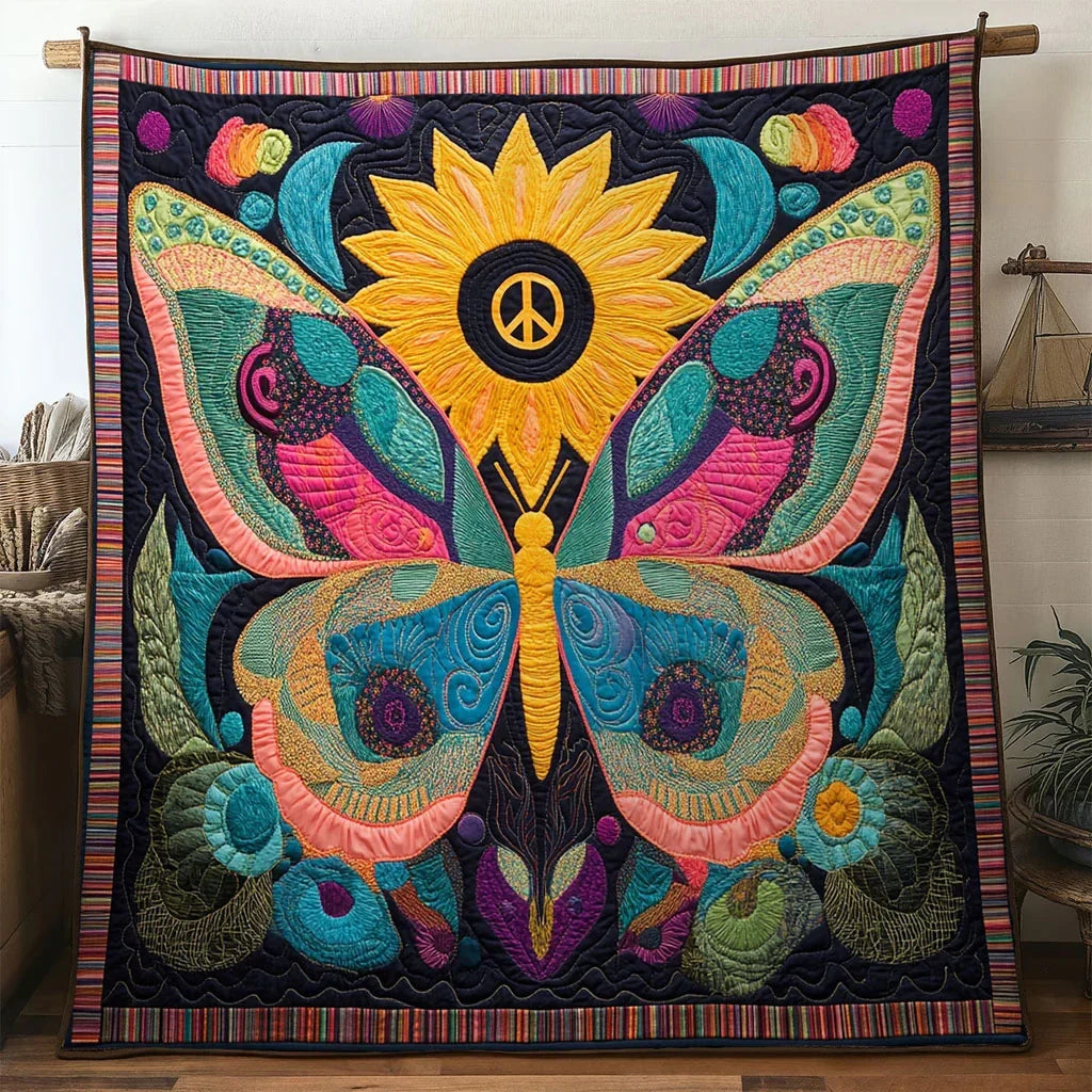 Golden Aura Butterfly Quilt Blanket