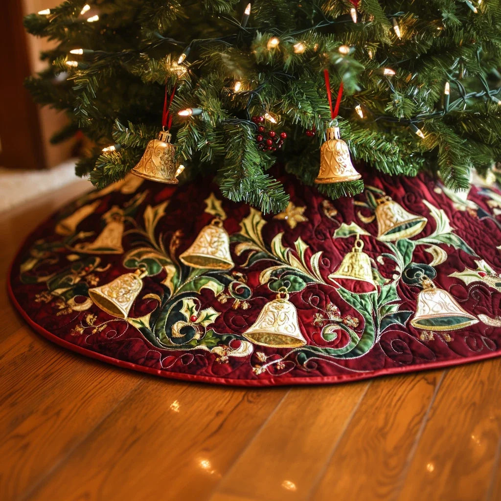 Golden Bell Christmas Quilted Tree Skirt