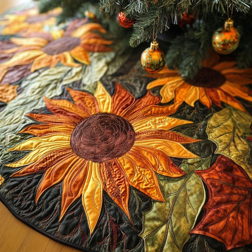 Golden Bloom Bliss Quilted Christmas Tree Skirt