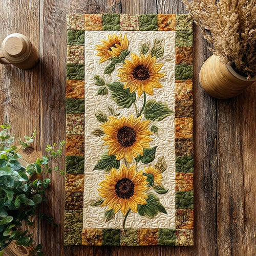 Golden Bloom Quilted Table Runner