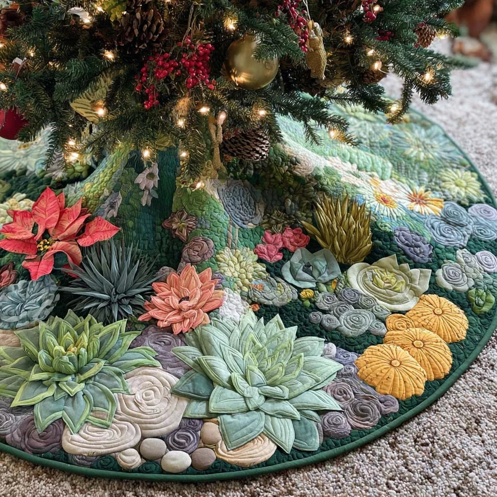 Golden Blossom Desert Quilted Tree Skirt
