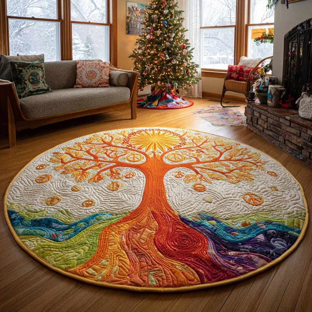 Golden Branches Quilted Round Mat
