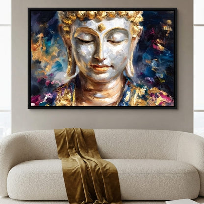 Golden Buddha Meditation Glow Canvas Wall Art
