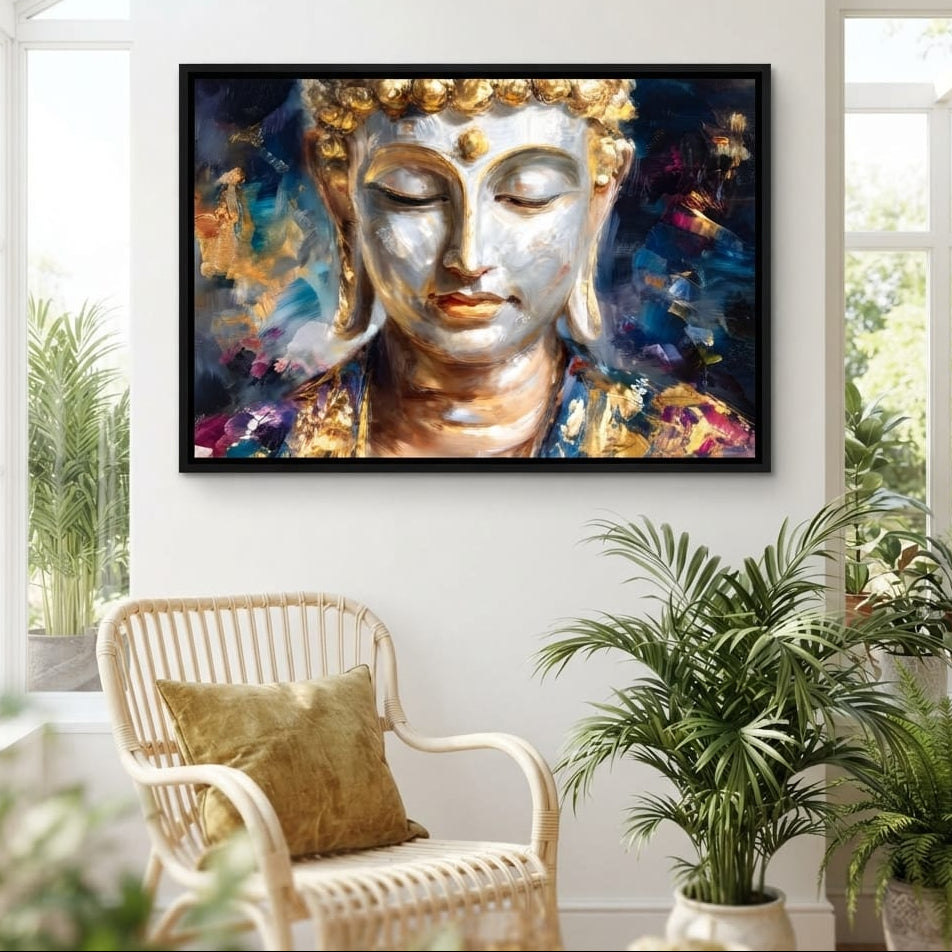 Golden Buddha Meditation Glow Canvas Wall Art