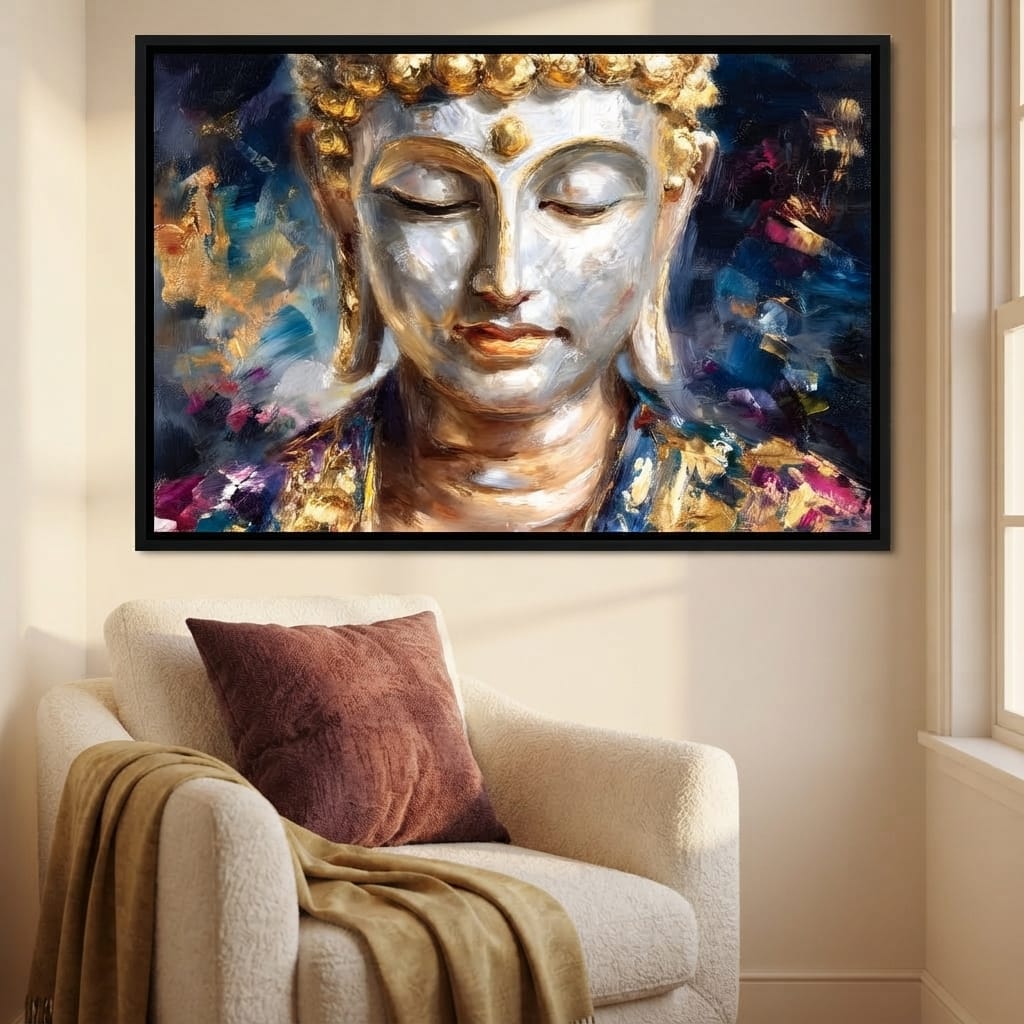 Golden Buddha Meditation Glow Canvas Wall Art