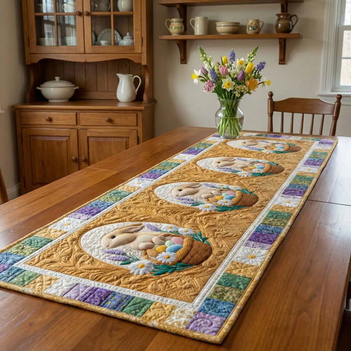 Golden Bunny Medallion Quilted Table Runner