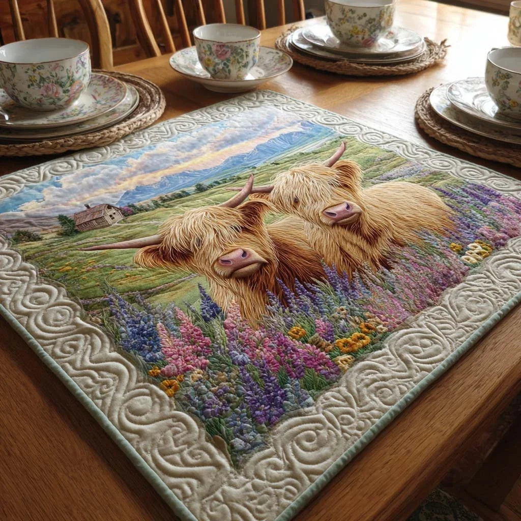Golden Cow Days Quilted Table Topper