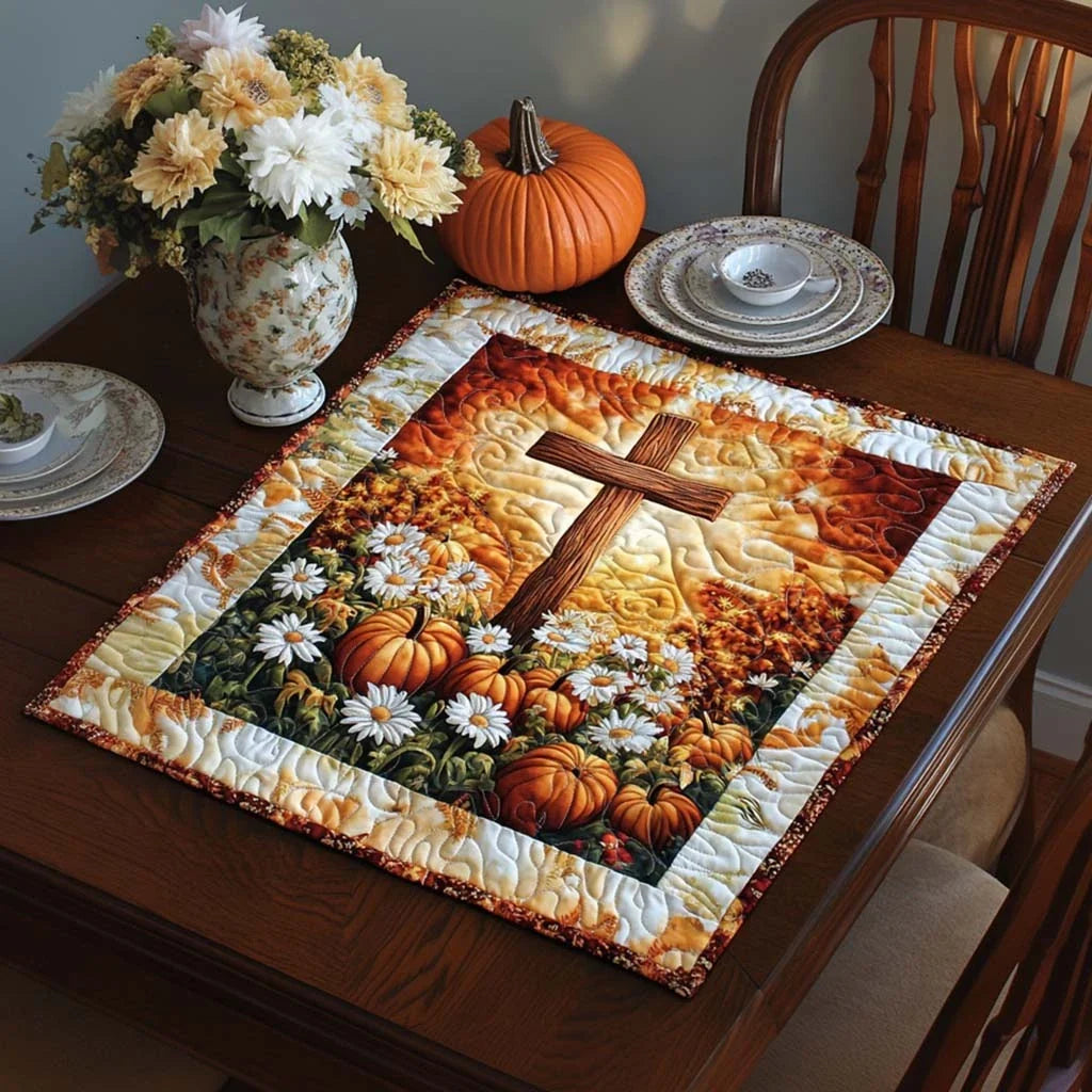 Golden Cross Path Quilted Table Topper