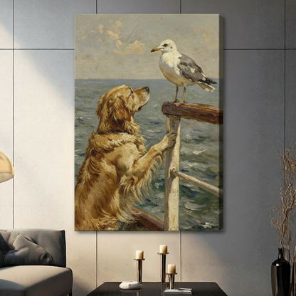 Golden Retriever Seagull Nautical Canvas Art Wall Art
