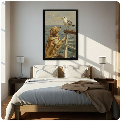 Golden Retriever Seagull Nautical Canvas Art Wall Art