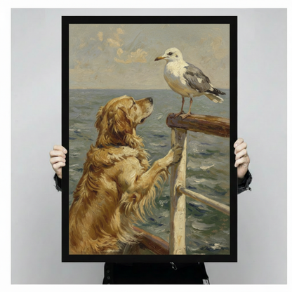 Golden Retriever Seagull Nautical Canvas Art Wall Art
