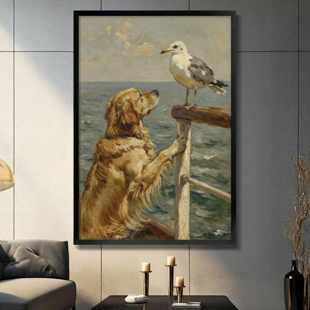 Golden Retriever Seagull Nautical Canvas Art Wall Art