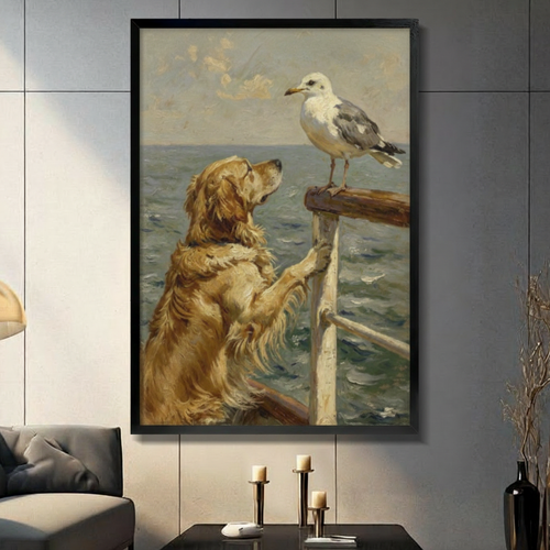 Golden Retriever Seagull Nautical Canvas Art Wall Art