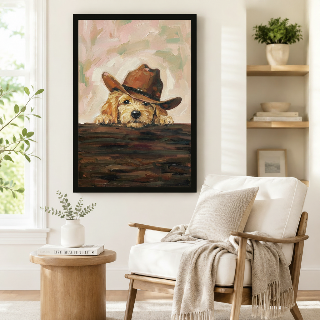 Cowboy Golden Retriever Puppy Canvas Wall Art