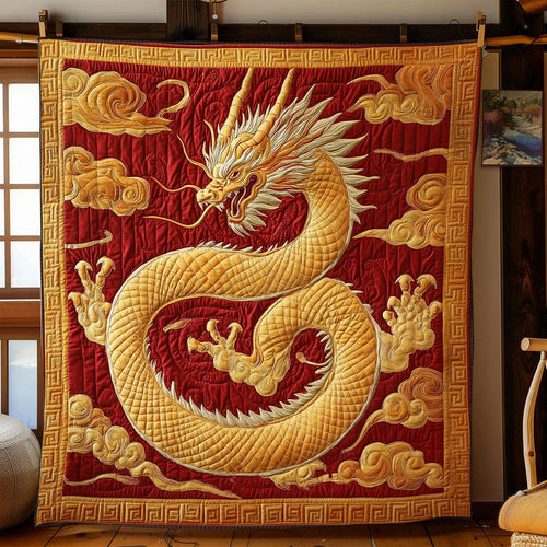 Golden Dragon Quilt Blanket