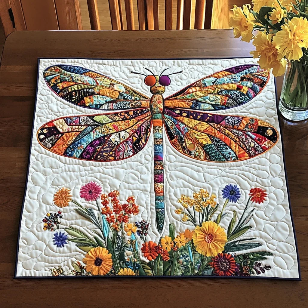 Golden Dragonfly Quilted Table Topper