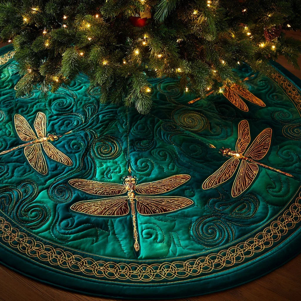 Golden Drift Christmas Quilted Tree Skirt