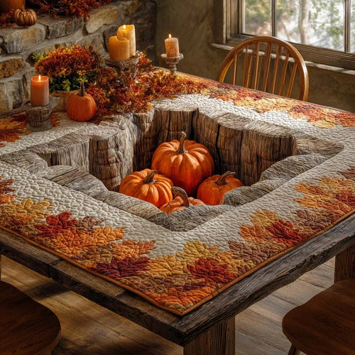 Golden Fall Pumpkins Quilted Table Topper