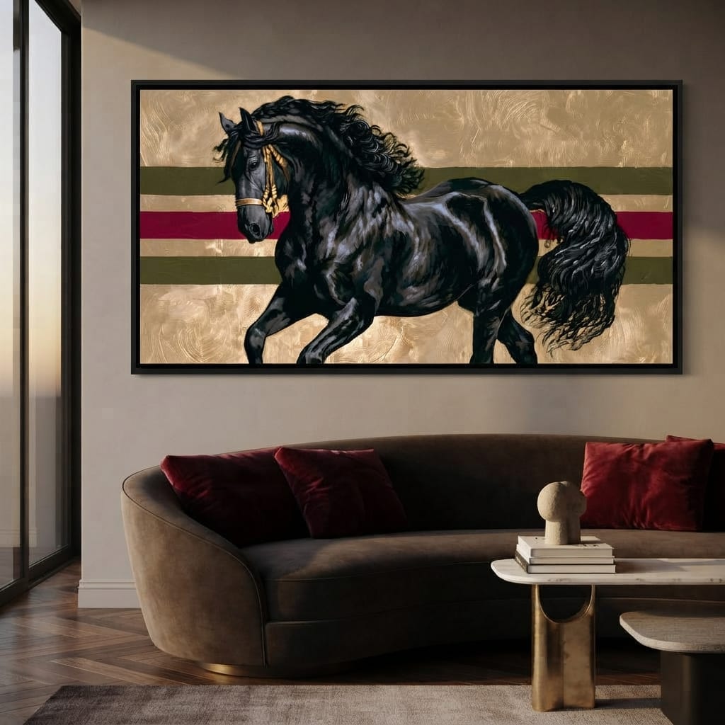 Golden Galloping Stallion Canvas Wall Art