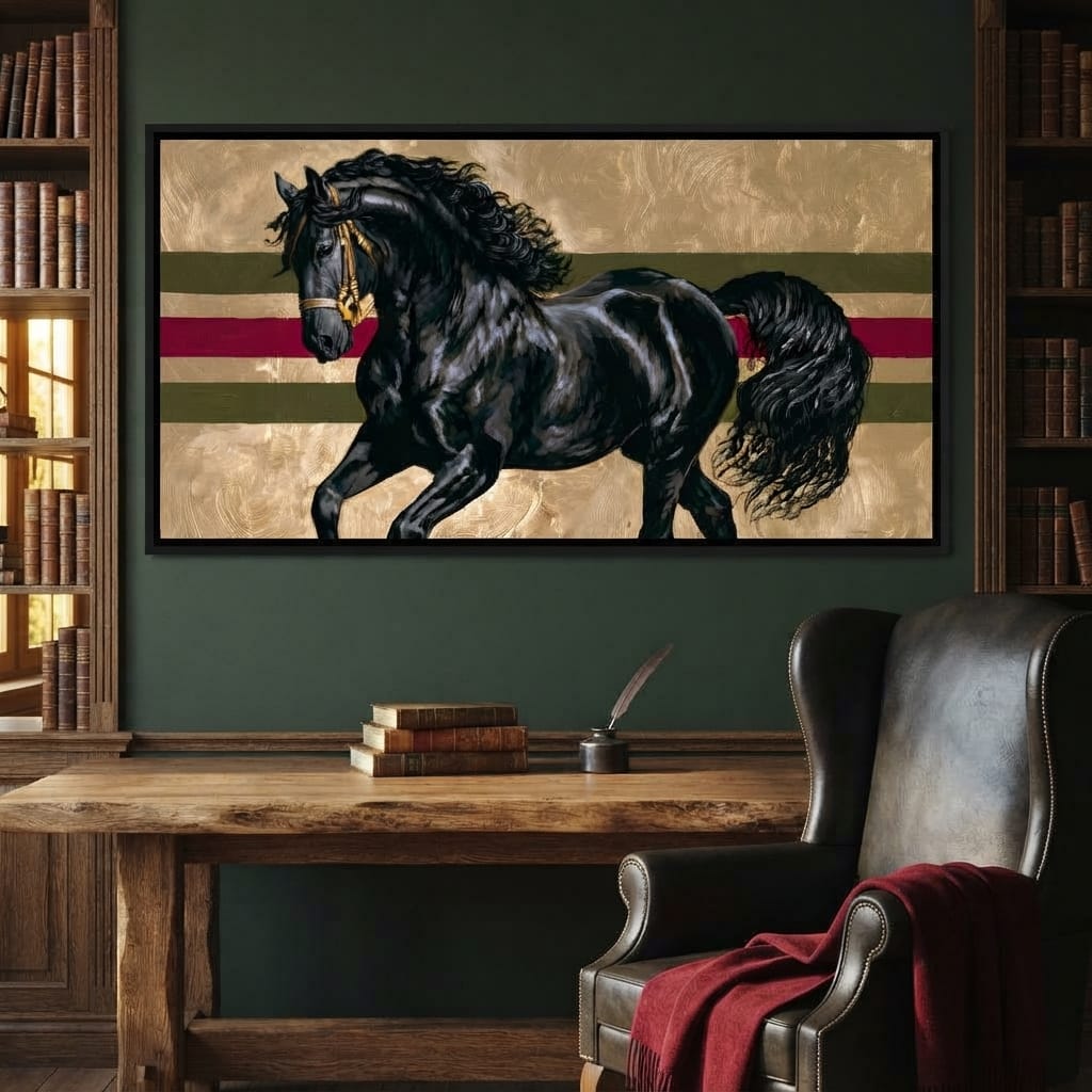 Golden Galloping Stallion Canvas Wall Art